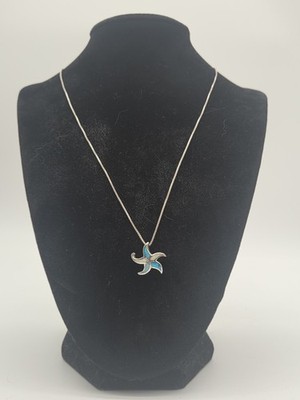 Blue Opal And White Opal Silver Starfish On Silver Chain