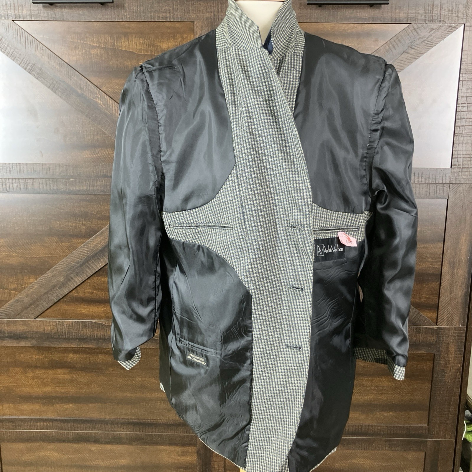 Andre Vachon Suit Coat Checked pattern Blues Mens… - image 7