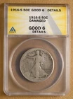 1916 S Walking Liberty Half Dollar ANACS G 6 Details