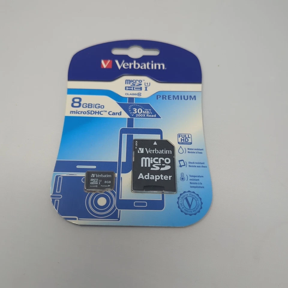Verbatim 8GB Micro SDHC Card Class 10 w/ SD Adapter 44081 - NEW Sealed - Image 2 of 4
