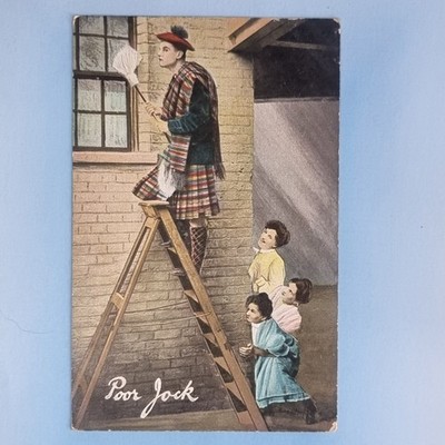 Comic Postkarte 1908 Scot Kilt Leiter Reinigung Fenster Tam O Shanter Poor Jock