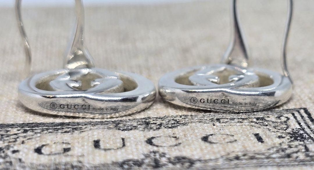 GUCCI Double G Logo Hook Type Silver Earrings Swing Engraved AG