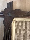 Tramp Art Frame Wood Leaf Corners Needlepoint Picture — photo 2