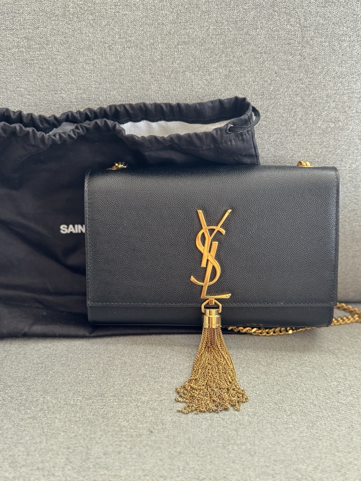 SAINT LAURENT Autentica NAPPA PICCOLA KATE IN PELLE GOFFRATA GRAIN DE POUDRE