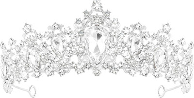 2.28in Tall Silver White Wedding Tiara Women's Elegant Dainty Jewelry Prom