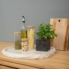 Marmor Tablett creme 40 cm EROSI Platte Naturstein Küche Bad Deko Wohnfreuden