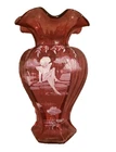 Fenton Cranberry 9" Glass Vase Signed D Fredrick Handpainted Numbered 255/1500