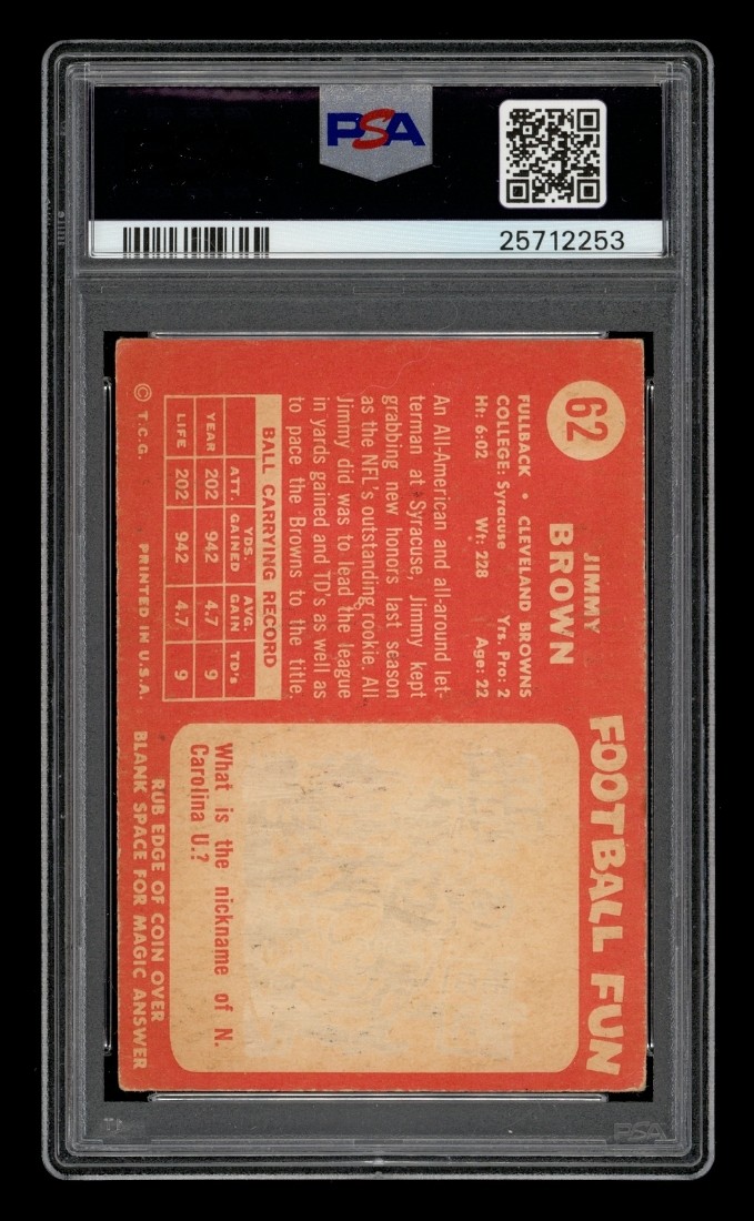 1958 Topps Set-Break # 62 Jim Brown PSA 3 VG view 2