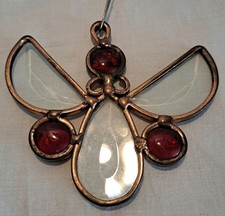 Vintage Handmade Abstract Angel Copper Stain Glass Suncatcher