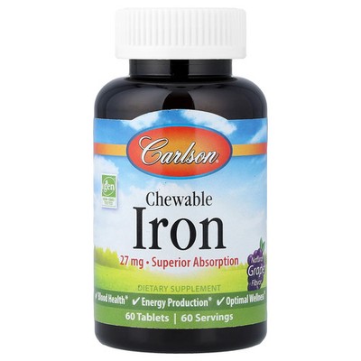 Chewable Iron, Natural Grape, 27 mg, 60 Tablets