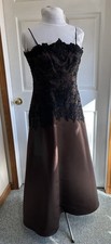 Rowland Brown Satin And Black Lace Formal Gown  Size 6 High  End