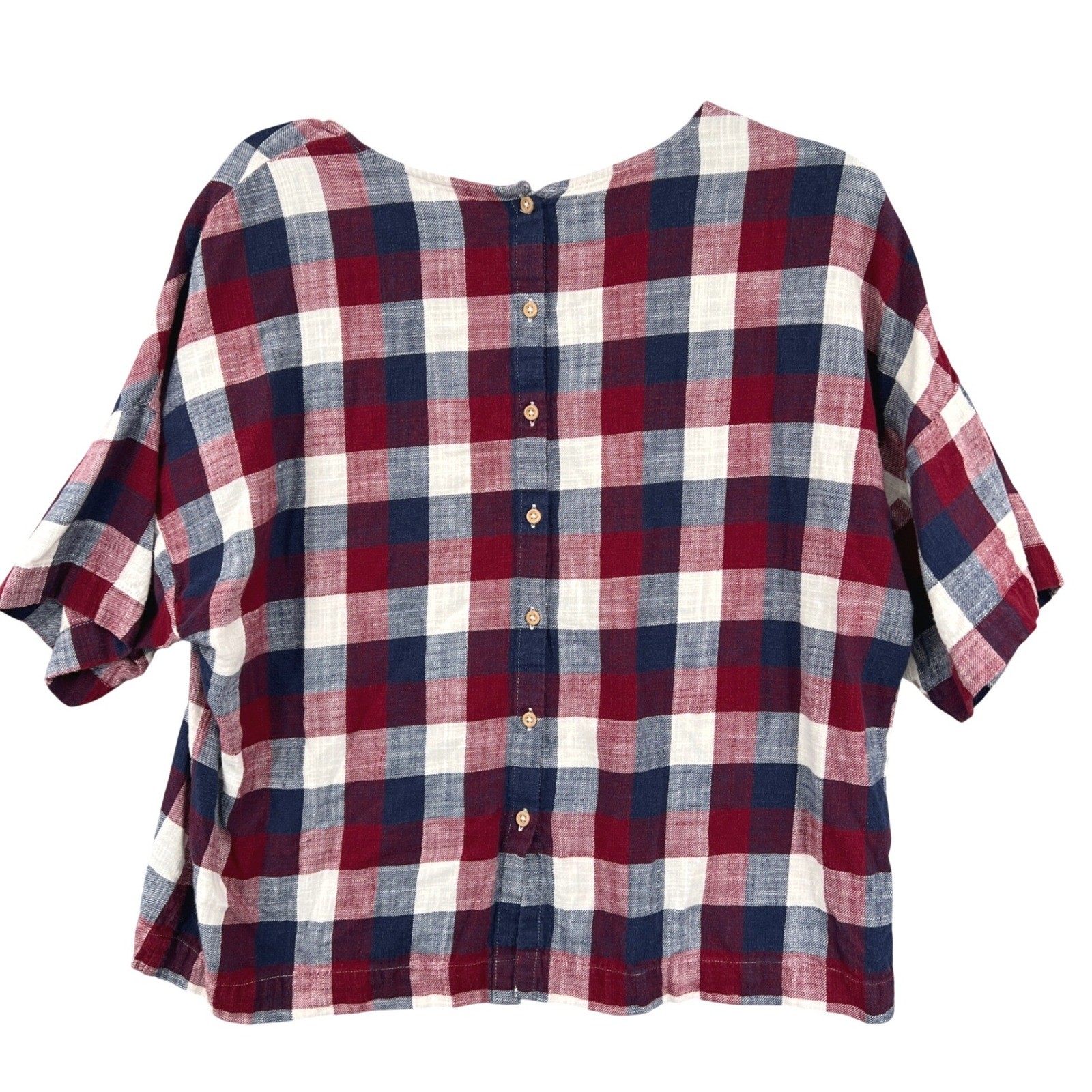 Zara Basic Americana Plaid Button Back Short Slee… - image 3