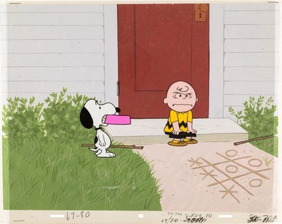 Peanuts 1969 - Framed Production Cel (Charlie Brown+Snoopy+Background painting)