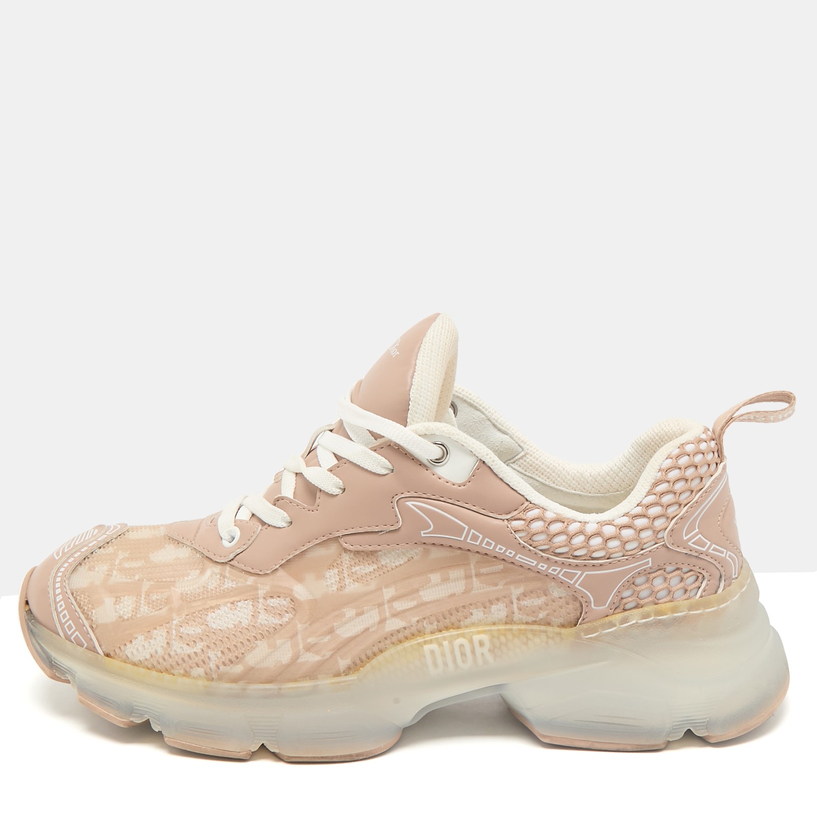 Dior Oblique Leather and Rubber Vibe Sneakers in Old Rose White Size 41