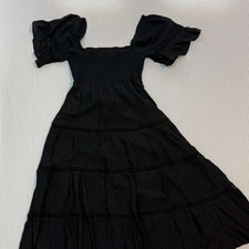 Black Women’s Midi Dress Size M Smocked Waist Short Sleeve Casual Boho