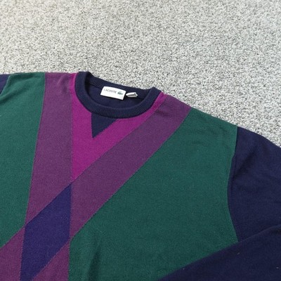 Lacoste Sweater Mens 4XL Green Blue Purple Colorblock Argyle Knit Crewneck Croc