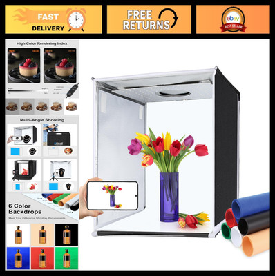 Portable Photo Light Box 16''x16'' Dimmable Studio with 144 LED Lights & 6 Backdro