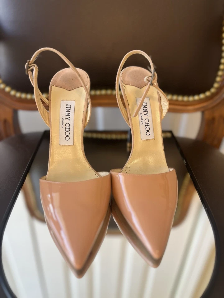 Туфли-слинги Jimmy Choo Nude лакированная кожа размер 37 | заостренный носок | классические - Изображение 2 из 4