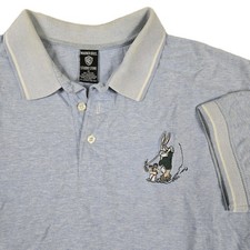 Vintage Warner Bros Polo Shirt Blue Bugs Bunny Looney Toons Tunes Golf Outdoor