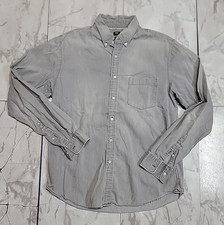 Uniqlo Slim Fit Gray Washed Out Retro Button-Up Long-Sleeve Dress Shirt Men's XL