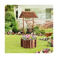 VINGLI Wooden Wishing Well Outdoor Planters, Well Covers for Yard with 2 Rein...