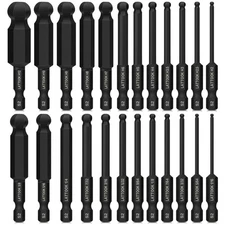 Ball End Hex Head Allen Wrench Drill Bit Set (24PCS Metric & One Size, Black 