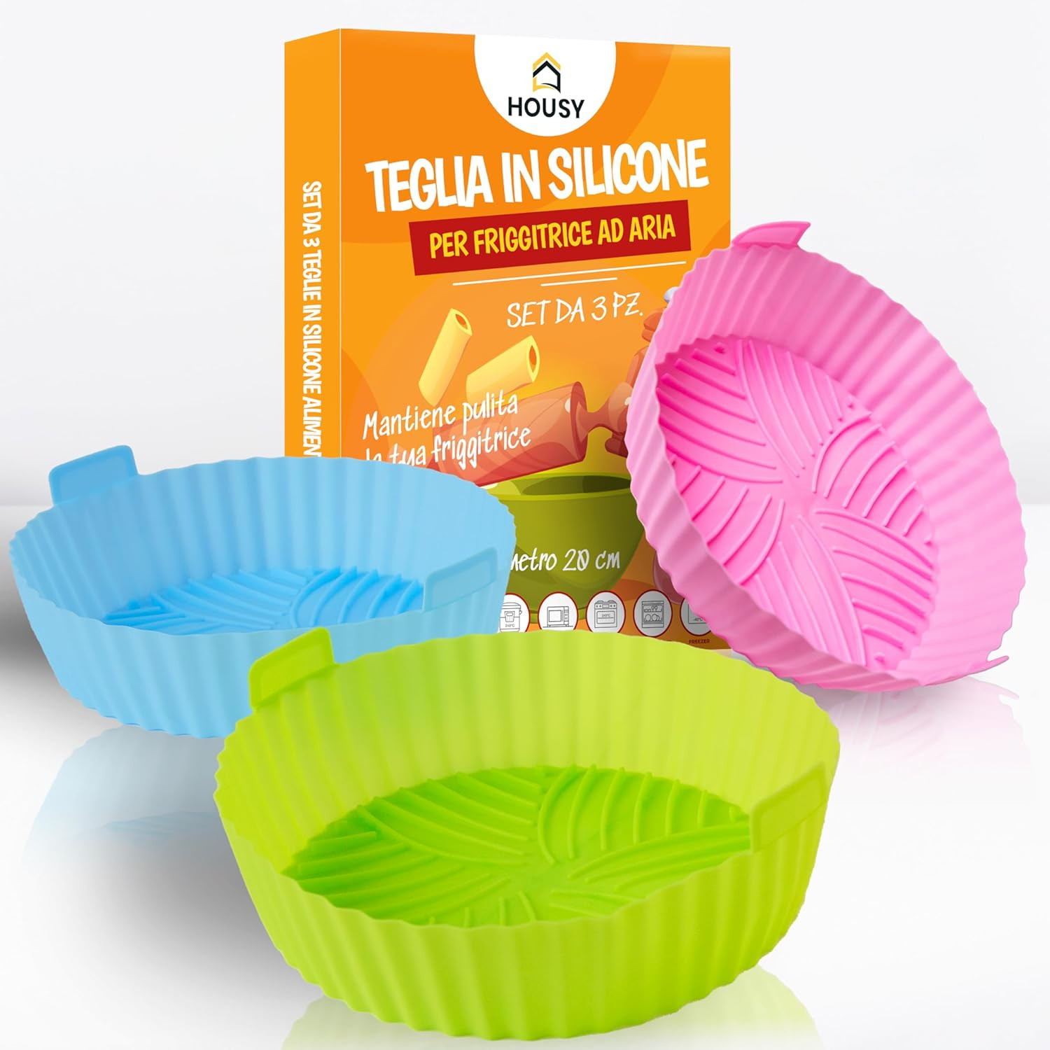 Must-Have Air Fryer: Set 3 Teglie Silicone Riutilizzabili 20cm