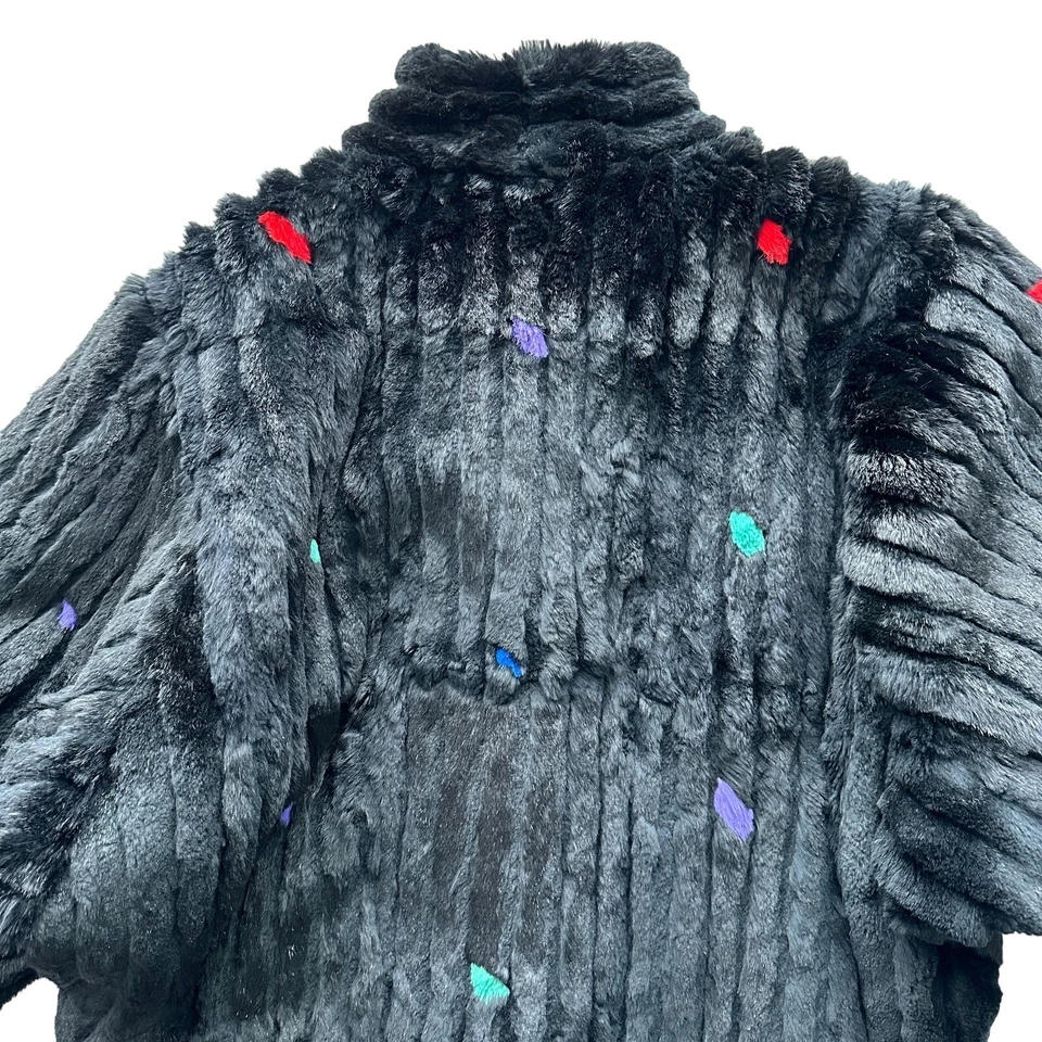Carol and Irwin Ware I Magnin VTG Sculpted Fur Batwing Black Confetti Jacket  - Image 3 of 4