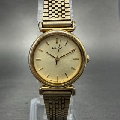 Seiko Watch Women 22mm Champagne Dial Gold Tone Round 4n21-0052 New Battery VTG