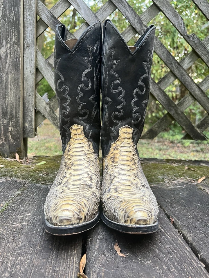 Botas vaqueras occidentales Dan Post genuinas de pitón y cuero - para hombre 9 D Foto 3 de 4