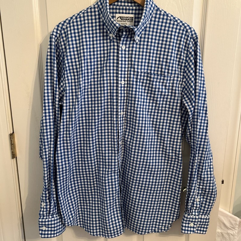 Mountain Khakis Jackson Hole WY Shirt Men's Sz L Button Down L/S, Blue/Wht Check