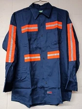 Red Kap Men's Work Shirt Long Sleeve Hi Vis Reflective Navy Dark Blue Large NEW