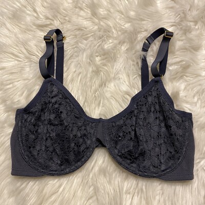 Lively 34DD Bra Gray Unlined Lace Underwire Back Closure