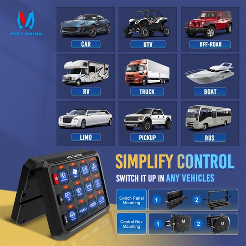 MICTUNING RGB 12 Gang Switch Panel For LED Light Bar Relay System Bluetooth APP - Picture 5 of 12