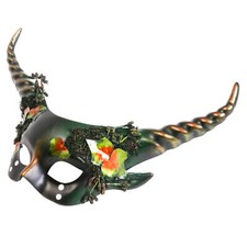 Green Krampus Long Horn Woodland Forest Animal Devil Masquerade Women Party Mask