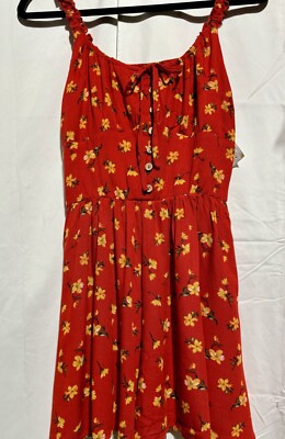 BLOOMFIELD S NWT Red Floral Print Elastic Waist & Straps Button Front Romper