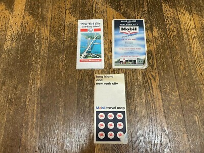 Lot of 3 Mobil / Esso Long Island / New York City Vintage Road Map Vintage