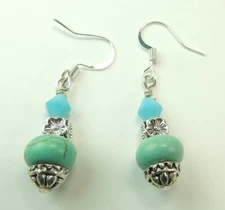 Turquoise Howlite  & Turquoise Crystal Earrings  Handmade  Jewelry