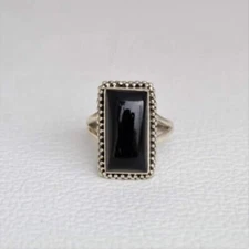 925 Sterling Silver Statement Ring Black Onyx Cocktail Ring Boho Vintage Jewelry