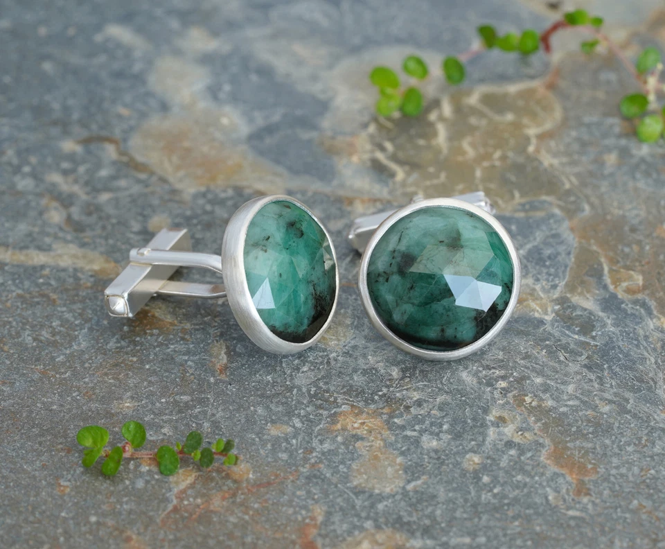 Gemelos de esmeralda natural de 15 quilates en plata de ley maciza, nuevos Foto 2 de 2