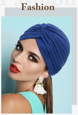 Pretty Blue Turban with Bow. Chemo Cancer Hat Hair Loss Head Wrap Blue