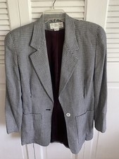 Womens Size 6 Christian Dior Black White Wool Blazer Vintage EUC Houndstooth