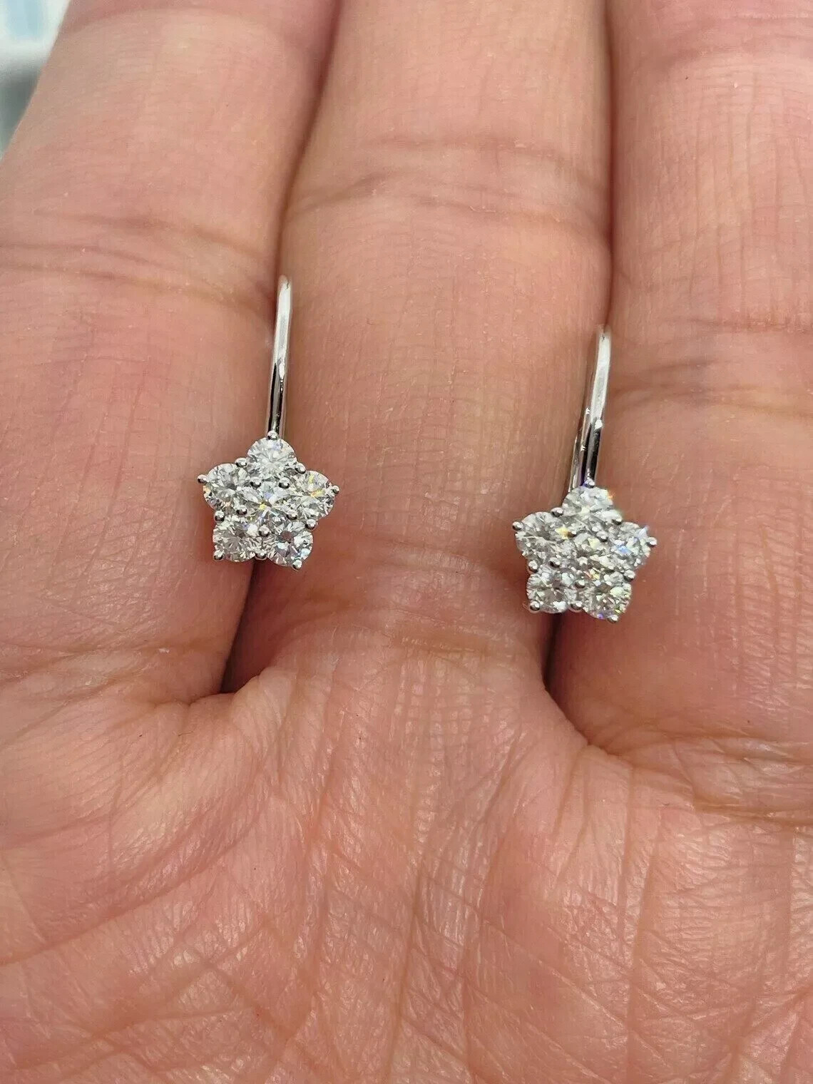1.10Ct Lab Created Diamond Round Dangle Earrings 14K White Gold Plated Silver