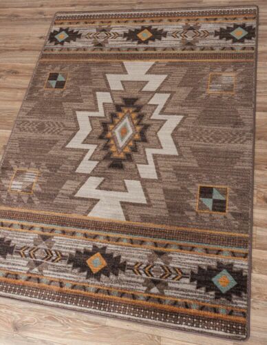 Barrel Worn Saddle Southwestern Rustic Lodge Nylon Country Cabin Rug 5'4"x 7'8" - Picture 1 of 4