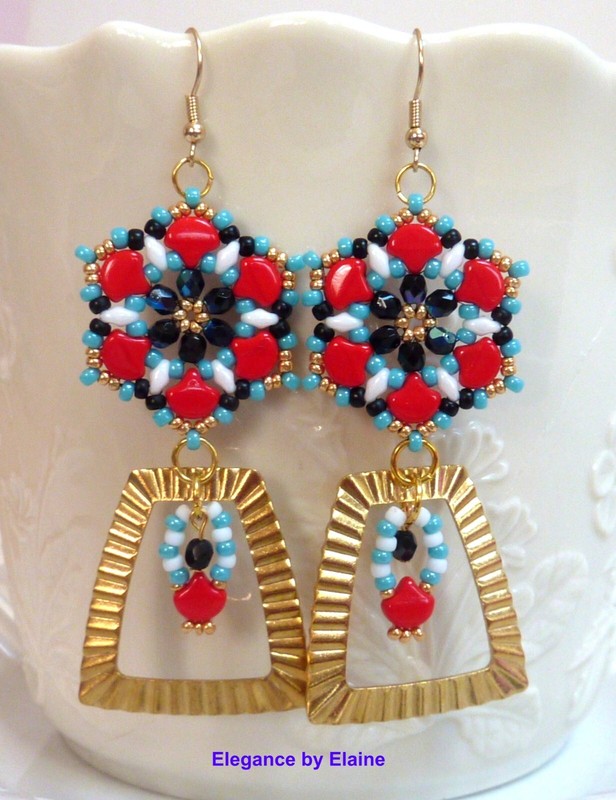 Handwoven Earrings Red Black Blue Gold Drops handmade artisan made Statement