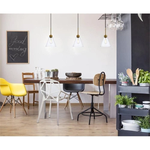 Living District Mera 1-Light Mid-Century Metal Pendant in Brass and Clear - Picture 2 of 7