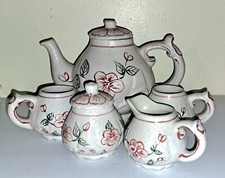 Childrens Handmade Pottery Tea Set W/Cherry Blossoms 