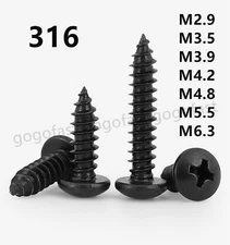 Black 316 Stainless Steel Phillips Pan Head Self Tapping Screw M2.9 M3.5 M5-M6.3