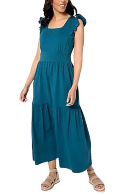 AnyBody Regular Knit Jersey Square Neck Maxi Dress Deep Teal | eBay
