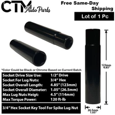 1Pc 4.5" TALL 3/4" HEX SPIKE LUG NUT SOCKET SPIKE LUG NUT KEY TOOL ADAPTER
